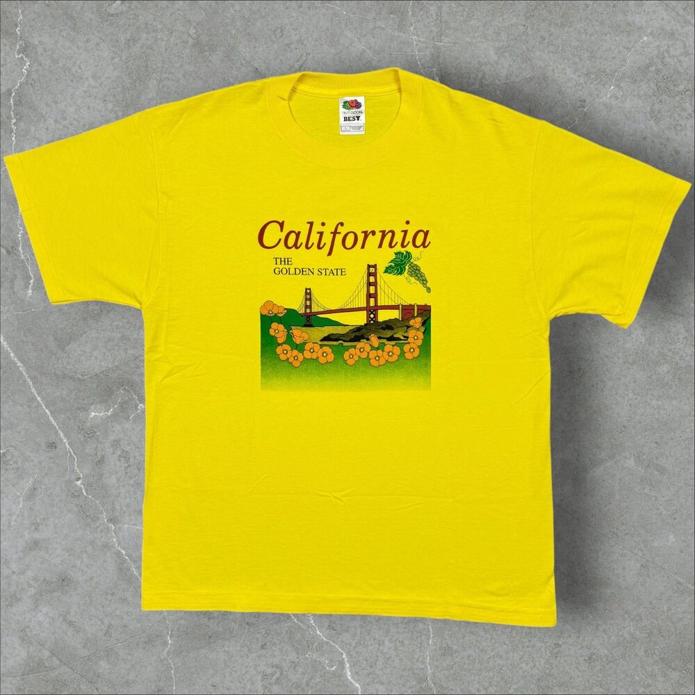 Vintage 90s California The Golden State Golden Gate Bridge Grapes Destination -L